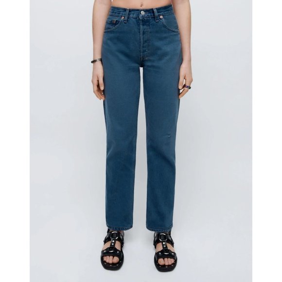 Re/Done Levis Womens 90s Jean Tinted Steel Blue Button Fly 25